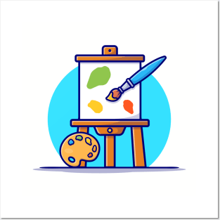 Easel Art Board, Paint pallet And Paint Brush Cartoon Vector Icon Illustration Posters and Art